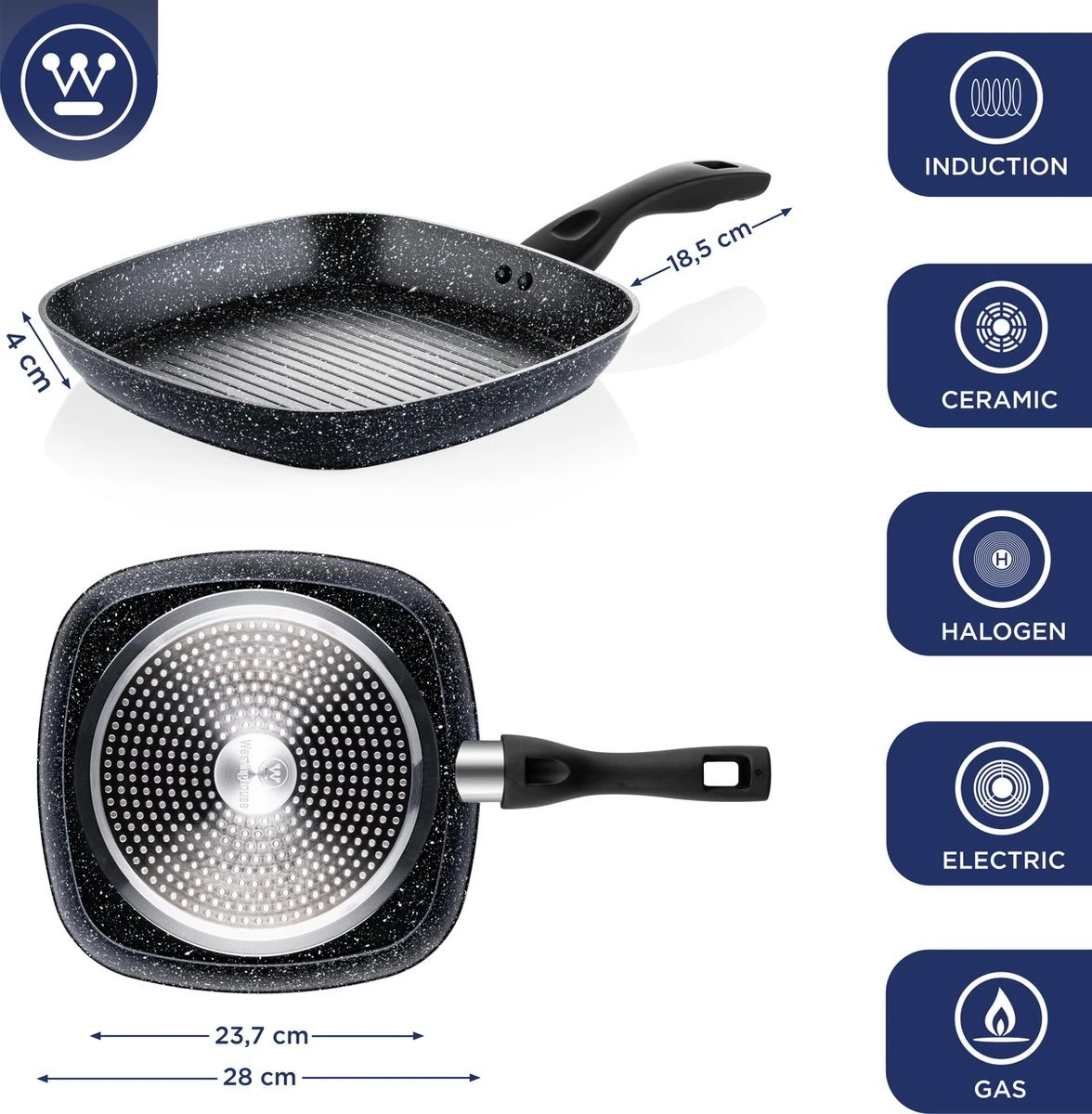 Westinghouse Pannenset Black Marble (Grillpan 28 Cm + Wokpan ø 30 Cm) - Inductie En Alle Andere Warmtebronnen 7 Westinghouse Pannenset Black Marble (Grillpan 28 Cm + Wokpan ø 30 Cm) - Inductie En Alle Andere Warmtebronnen - Afbeelding 5