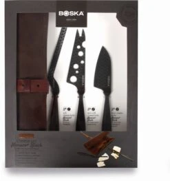 Boska Kaasmessenset Monaco+ Zwart - Met Lederen Hoes -Beste Keukengerei 307089 Cheese Set Monaco Black1 verpakking