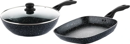 Westinghouse Pannenset Black Marble (Grillpan 28 Cm + Wokpan ø 30 Cm) - Inductie En Alle Andere Warmtebronnen 3 Westinghouse Pannenset Black Marble (Grillpan 28 Cm + Wokpan ø 30 Cm) - Inductie En Alle Andere Warmtebronnen