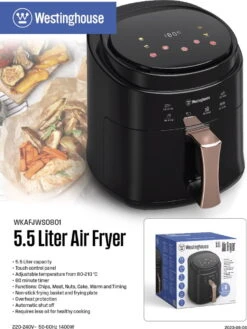 Westinghouse Airfryer / Heteluchtfriteuse - 1400 W - Zwart - 5.5 Liter -Beste Keukengerei 902x1200