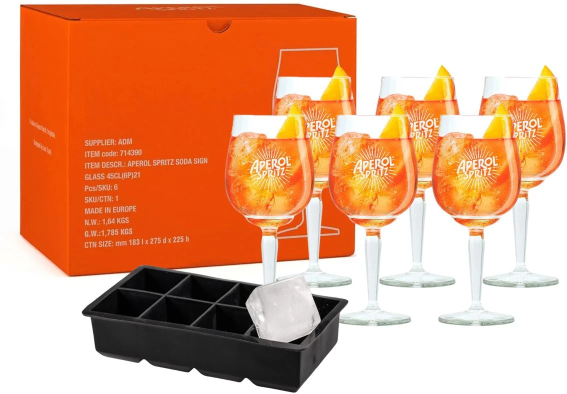 Aperol Spritz Glazen - 450 Ml - 6 Stuks + Ijsblokjesvorm Voor 8 Grote Ijsblokjes 4 Aperol Spritz Glazen - 450 Ml - 6 Stuks + Ijsblokjesvorm Voor 8 Grote Ijsblokjes - Afbeelding 2