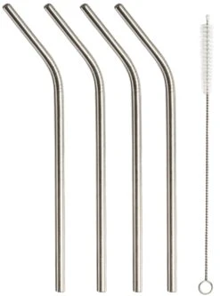 Sareva Herbruikbare Rietjes - Met Borstel - RVS - Gebogen - 4 Stuks -Beste Keukengerei Sareva Rietjes gebogen RVS