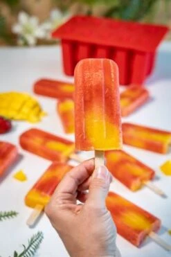 Sareva IJsjesmaker Voor 10 Ijsjes - Rood - Siliconen + 150 Houten IJsstokjes -Beste Keukengerei sareva ijsjesmaker 2